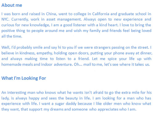 sugar daddy dating site profile examples